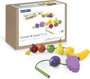 Guidecraft Count and Lace Fruit - Color and Shape Sorting Wooden Multi-Color Fruits Toy Set for Toddlers, Kids Learning & Educational Toys, Magnetic Matching Game