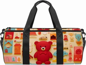 Gym Bag for Women,Small Gym Bag for Men,Cartoon Doodle Cartoon Bear,Overnight Bag