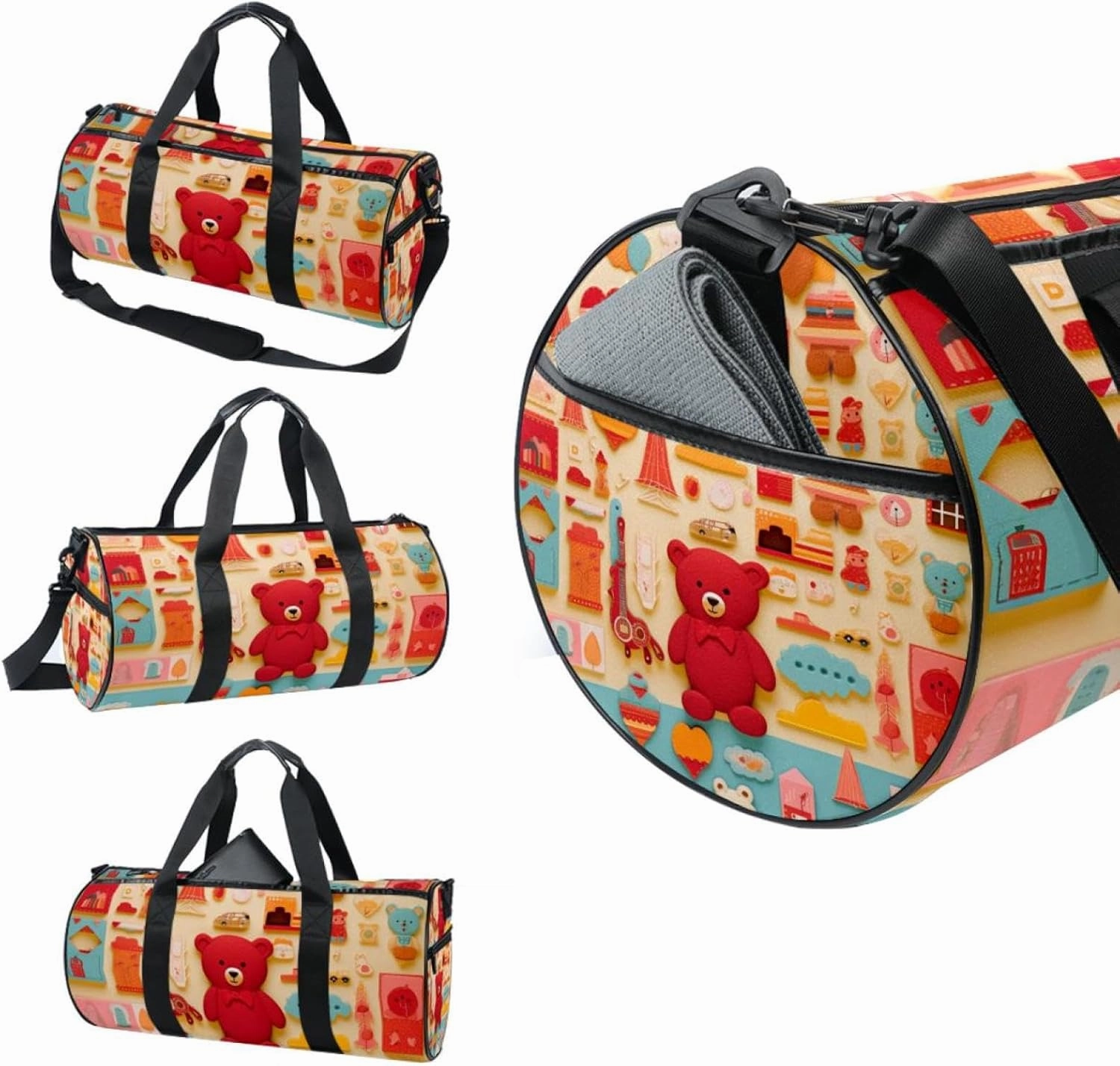 Gym Bag for Women,Small Gym Bag for Men,Cartoon Doodle Cartoon Bear,Overnight Bag