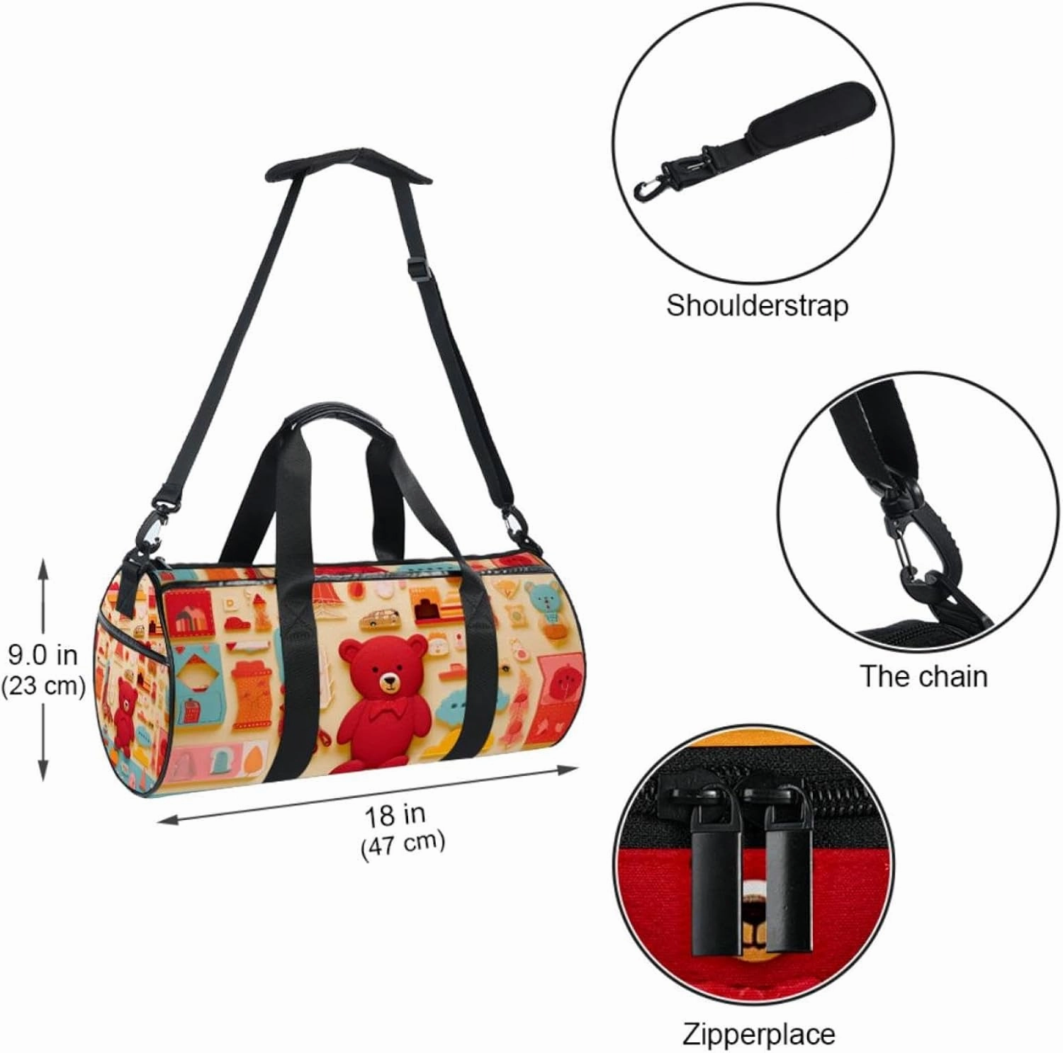 Gym Bag for Women,Small Gym Bag for Men,Cartoon Doodle Cartoon Bear,Overnight Bag
