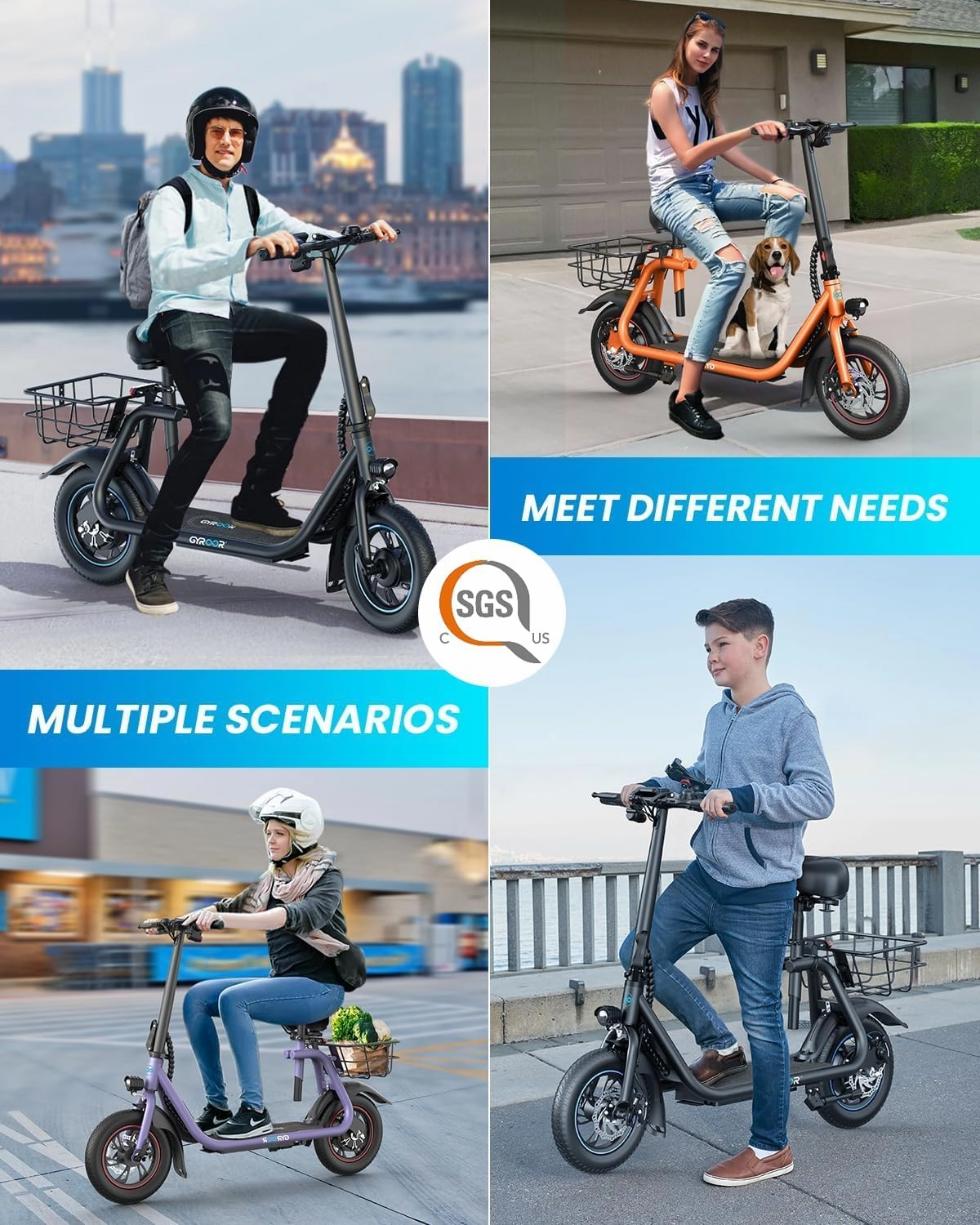 Gyroor Electric Scooter for Adults with Seat, 20/25 Miles Range 450W Motor up to 15.5/18.6 MPH Speed LCD Display, Electric Scooter with Basket