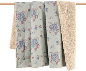 H HIEND ACCENTS Tasha Polizzi for Paseo Road Rosabel Floral Throw Blanket, 50x60 inch, Washed Denim Throw, Teddy-Backed Soft Boucle Reverse Side, Plush Cozy Western Blanket for Bed, Couch, Sofa