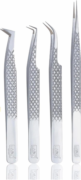 HADIZ Fiber Tip Lash Tweezers Set Of 4 Eyelash Extension Tweezer Professional Anti Slip Diamond Grip Japanese Steel
