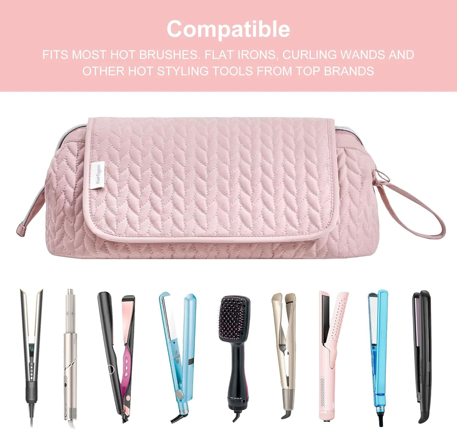 Hair Tools Travel Bag Karsyon Heat Resistant Mat Case Hot Tools Straightener, Curling Iron,Hair Dryers,Haircare Accessories Travel Essentials for Women 2 in 1 Organizer Bags (Pink)