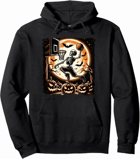 Halloween Basketball Dunk Skeleton Pumpkins Bats Full Moon Pullover Hoodie