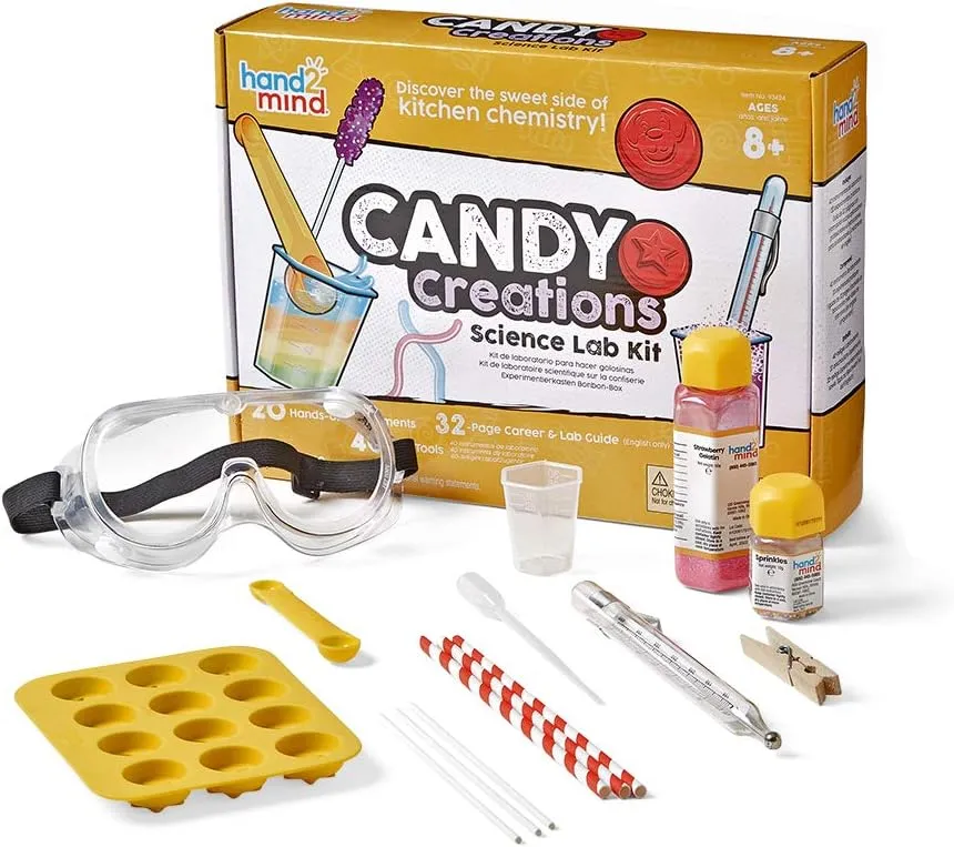 hand2mind Candy Creations Science Lab Kit, Make Lollipops, Gelatin and Candy Molds, Candy Making Kit for Kids, Gummy Bear Maker, Food Science Kit, Homeschool Supplies, 20 Hands-On Activities