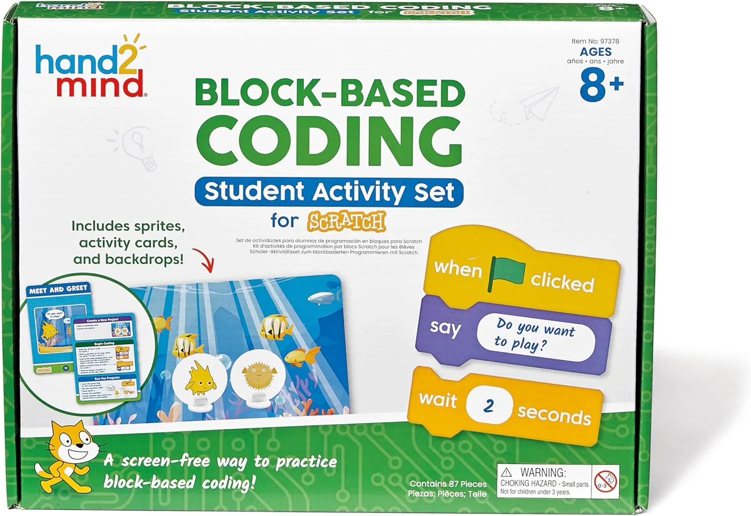hand2mind Scratch Block-Based Coding Student Activity, Learn to Code, Computer Science and Programming for Kids, STEM Activities, STEM Classroom, Coding for Kids 8-12, Science Teacher Supplies