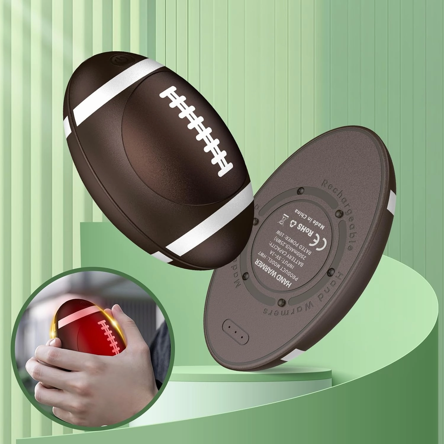 Hand Warmers Rechargeable 2 Pack, 5000mAh Rugby and Avocado Pocket Warmer,Electric Hand Warmer with 2 USB Cable, Fast Heating Gifts for Adults Camping Winter