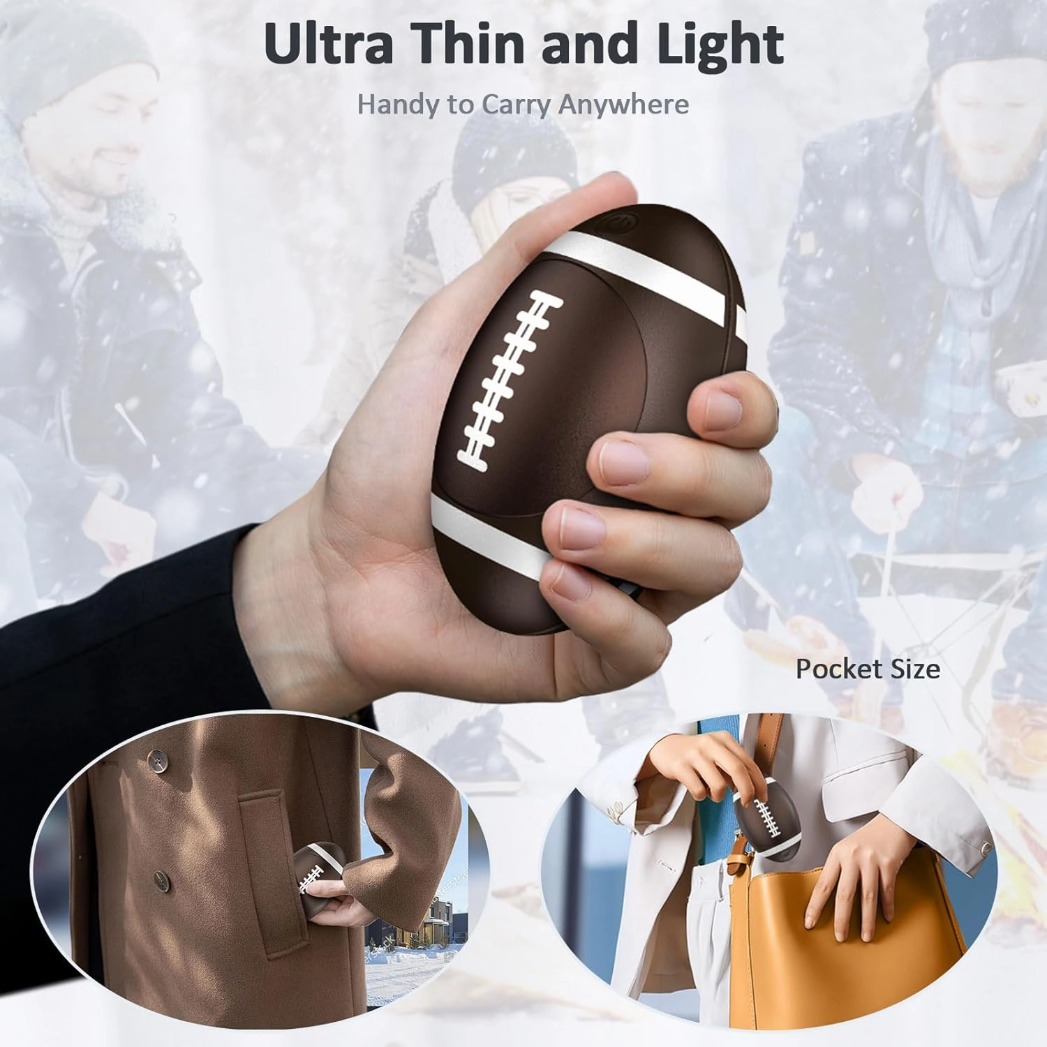 Hand Warmers Rechargeable 2 Pack, 5000mAh Rugby and Avocado Pocket Warmer,Electric Hand Warmer with 2 USB Cable, Fast Heating Gifts for Adults Camping Winter