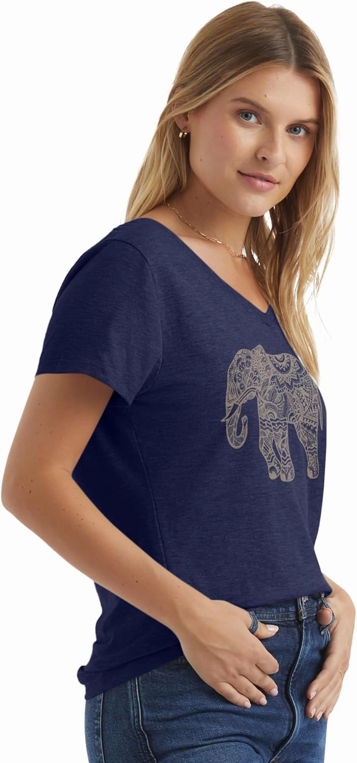 Hanes Women's Short Sleeve V-Neck Graphic T-Shirt