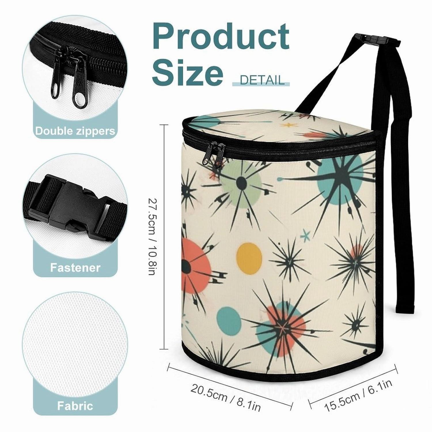 Hanging Car Garbage Bag Atomic Stars Retro Pattern Portable Car Trash Bag for Car SUV Truck