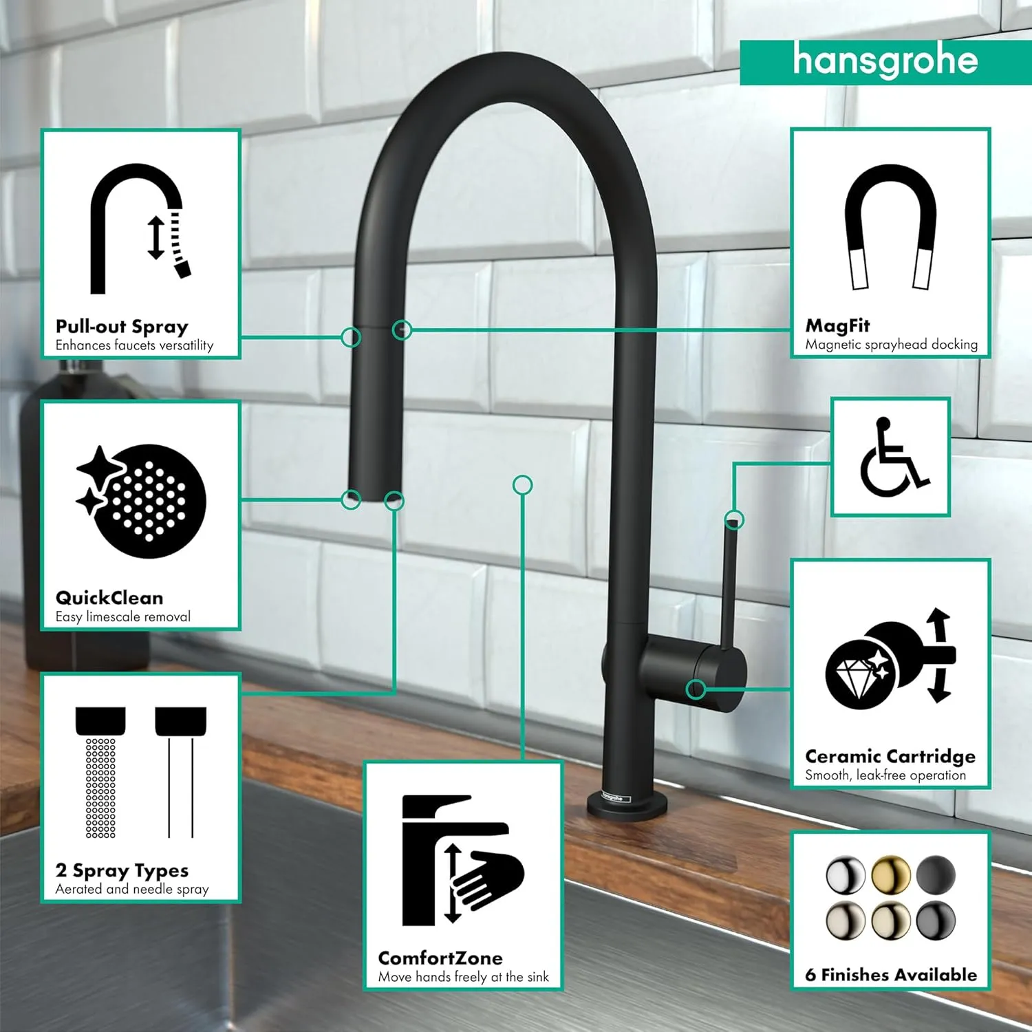 hansgrohe Talis N Black High Arc Kitchen Faucet, Kitchen Faucets with Pull Down Sprayer, Faucet for Kitchen Sink, Magnetic Docking Spray Head, Matte Black 72800671