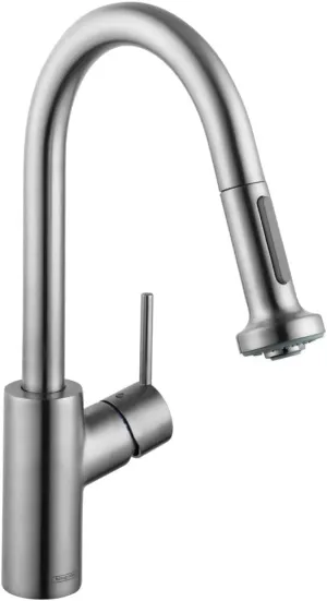 hansgrohe Talis S² Stainless Steel Bar Kitchen Faucet, Kitchen Faucets with Pull Down Sprayer, Faucet for Kitchen Sink, Magnetic Docking Spray Head, Stainless Steel Optic 04286800, 1.75
