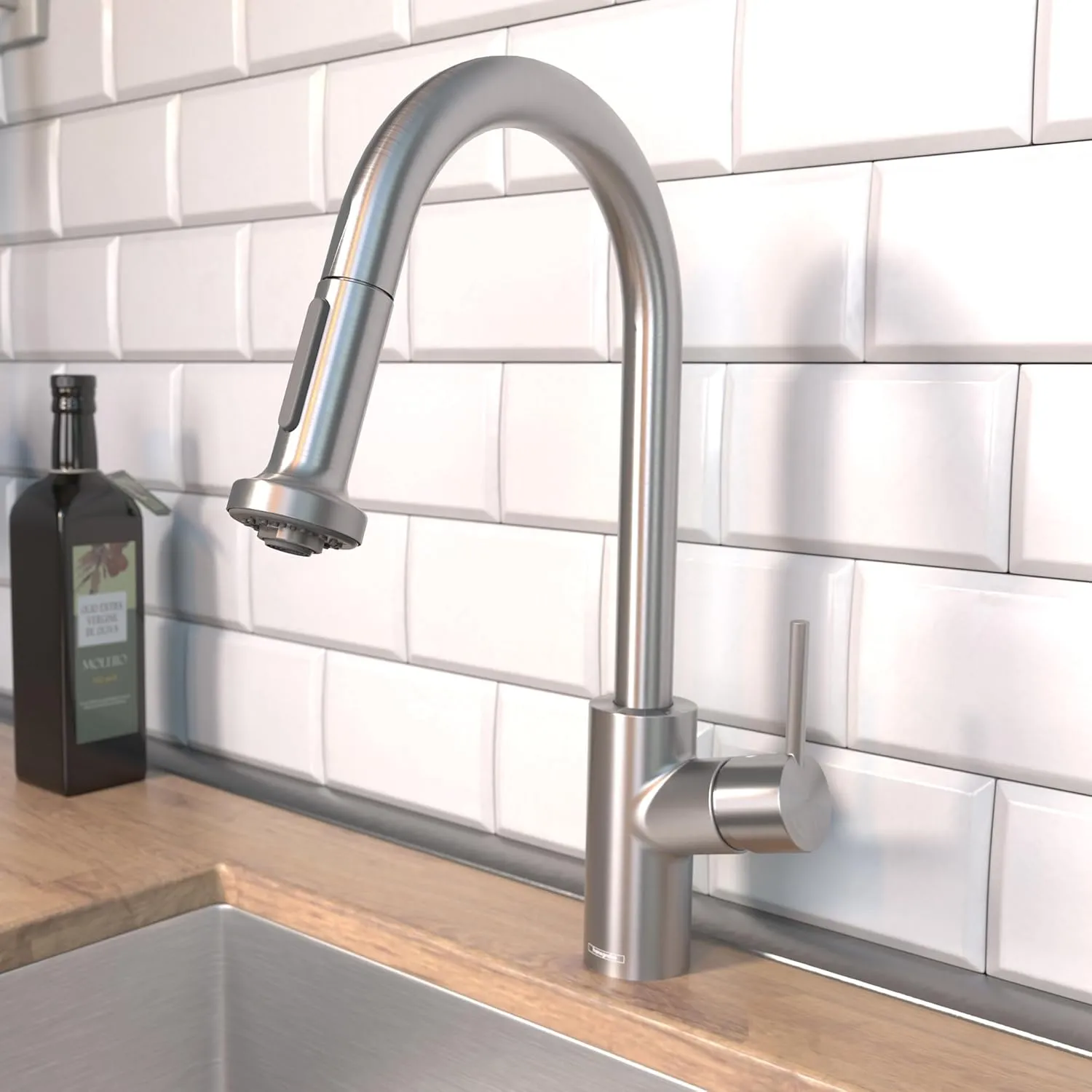 hansgrohe Talis S² Stainless Steel Bar Kitchen Faucet, Kitchen Faucets with Pull Down Sprayer, Faucet for Kitchen Sink, Magnetic Docking Spray Head, Stainless Steel Optic 04286800, 1.75