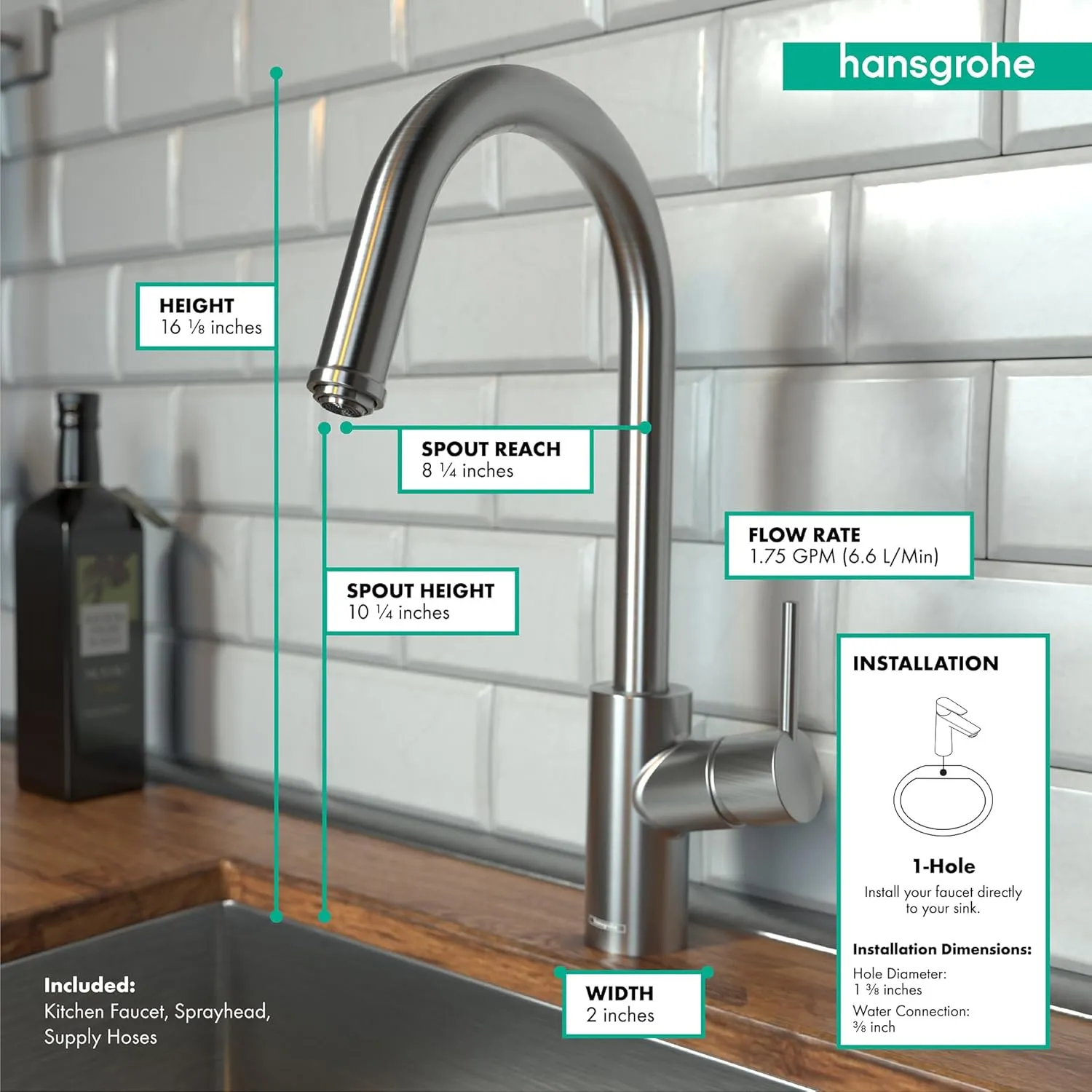 hansgrohe Talis S² Stainless Steel High Arc Kitchen Faucet, Kitchen Faucets with Pull Down Sprayer, Faucet for Kitchen Sink, Magnetic Docking Spray Head, Stainless Steel Optic 14872801