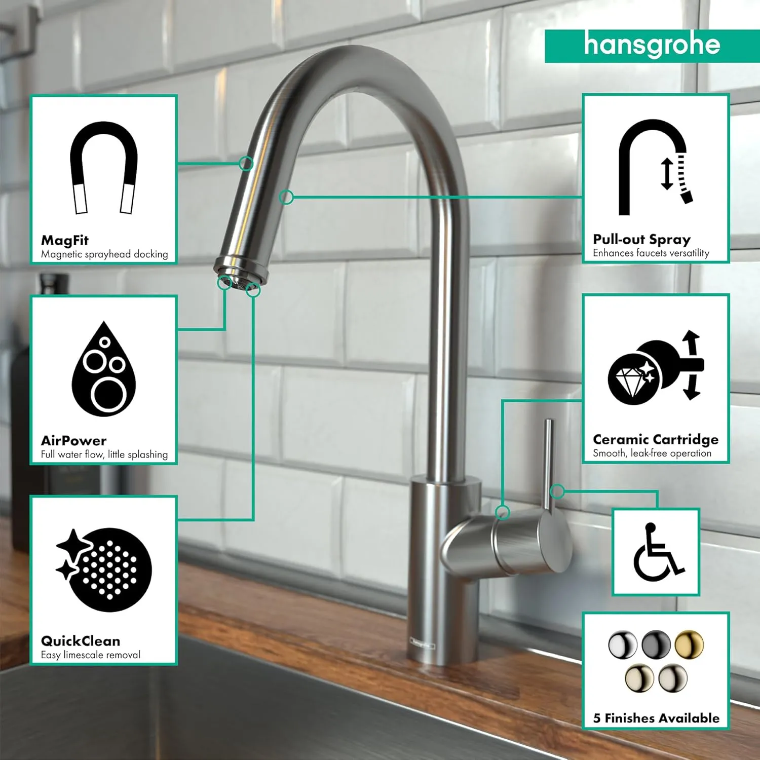 hansgrohe Talis S² Stainless Steel High Arc Kitchen Faucet, Kitchen Faucets with Pull Down Sprayer, Faucet for Kitchen Sink, Magnetic Docking Spray Head, Stainless Steel Optic 14872801