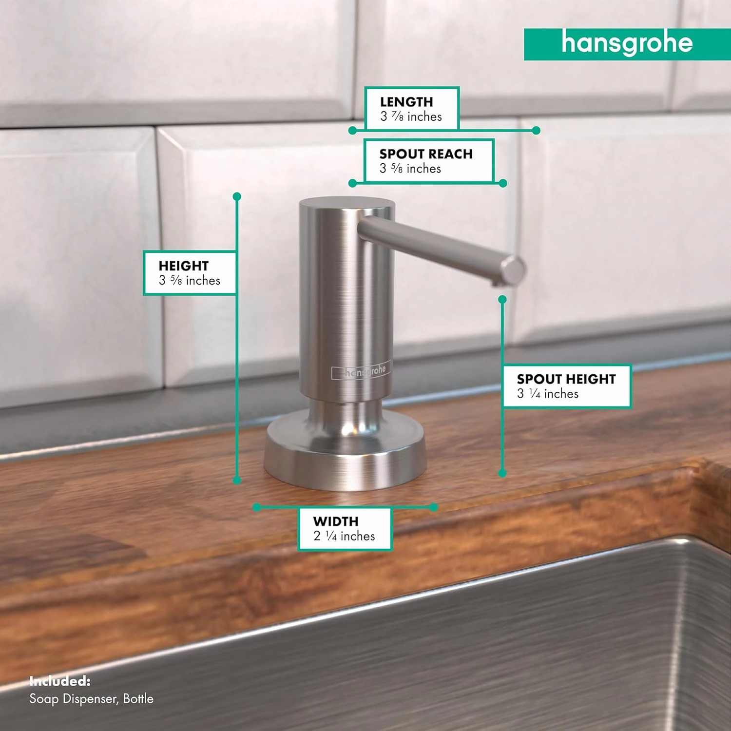 hansgrohe Bath and Kitchen Sink Soap Dispenser, Talis 4-inch, Modern Soap Dispenser in Stainless Steel Optic, 40448801