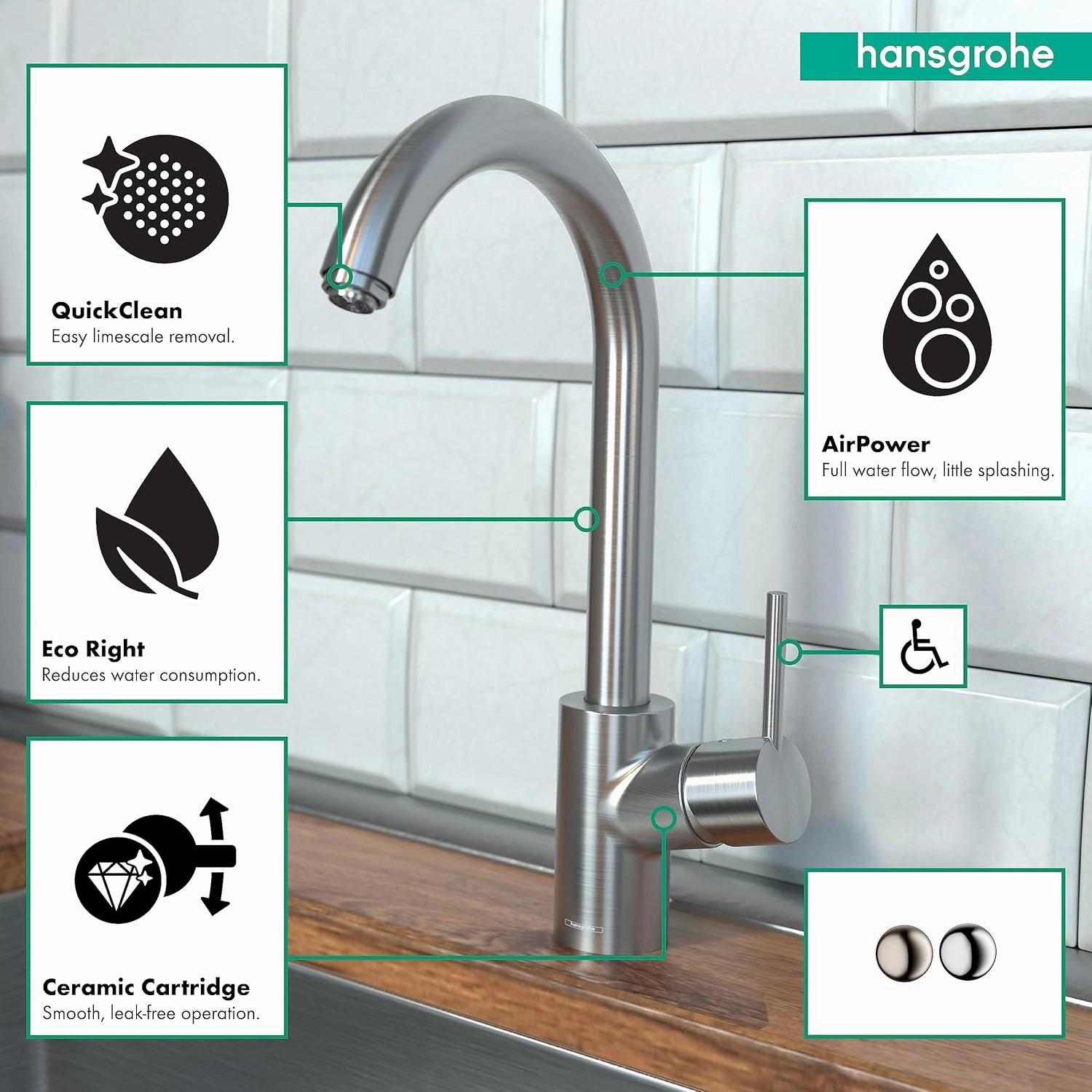 hansgrohe Talis S Stainless Steel High Arc Kitchen Faucet, Kitchen Faucets with Swivel, Faucet for Kitchen Sink, Stainless Steel Optic 04870800
