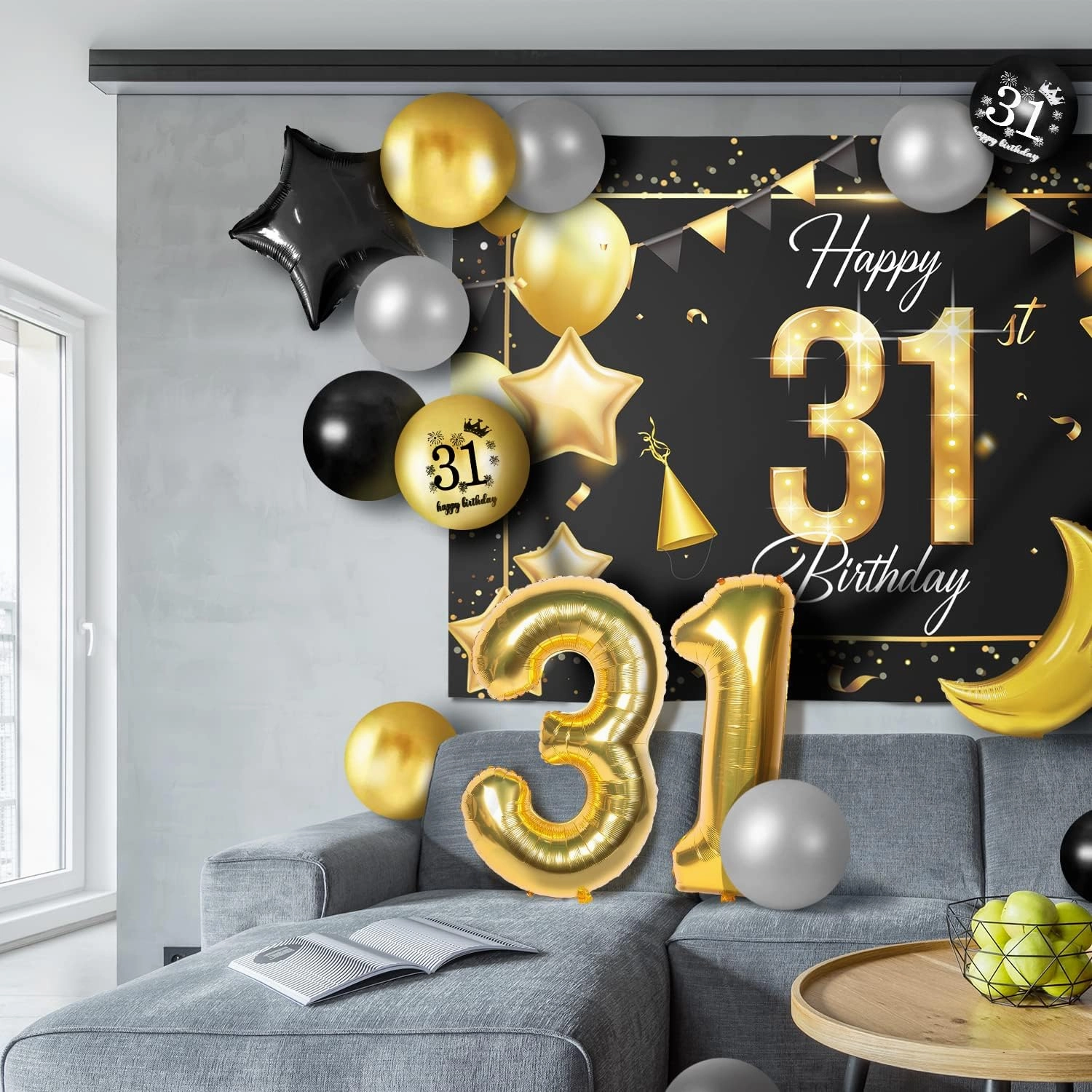 Happy 31st Birthday Balloons Gold Set Decor - Cheers to 31 Years Old Party Theme Garland Star Moon Banner Backdrop Decorations For Women and Men Supplies