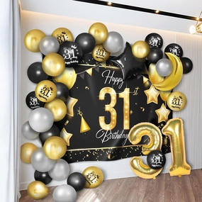 Happy 31st Birthday Balloons Gold Set Decor - Cheers to 31 Years Old Party Theme Garland Star Moon Banner Backdrop Decorations For Women and Men Supplies