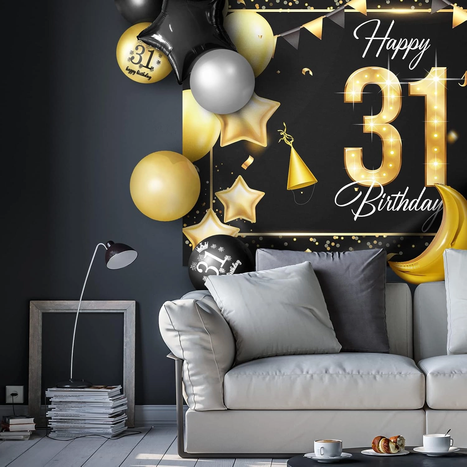 Happy 31st Birthday Balloons Gold Set Decor - Cheers to 31 Years Old Party Theme Garland Star Moon Banner Backdrop Decorations For Women and Men Supplies