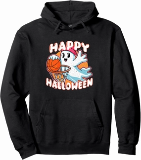 Happy Halloween Dunk the Hoop Basket Ghost Cartoon Pullover Hoodie