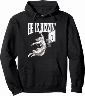 He Is Rizzin Basketball Jesus Slam Dunk Meme Pullover Hoodie