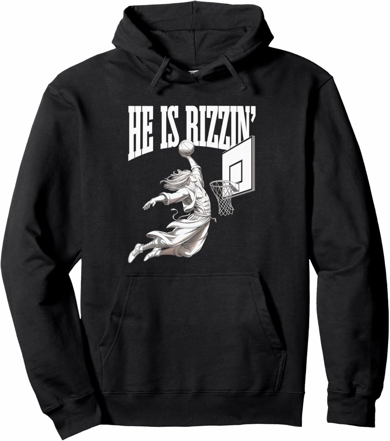 He Is Rizzin Basketball Jesus Slam Dunk Meme Pullover Hoodie