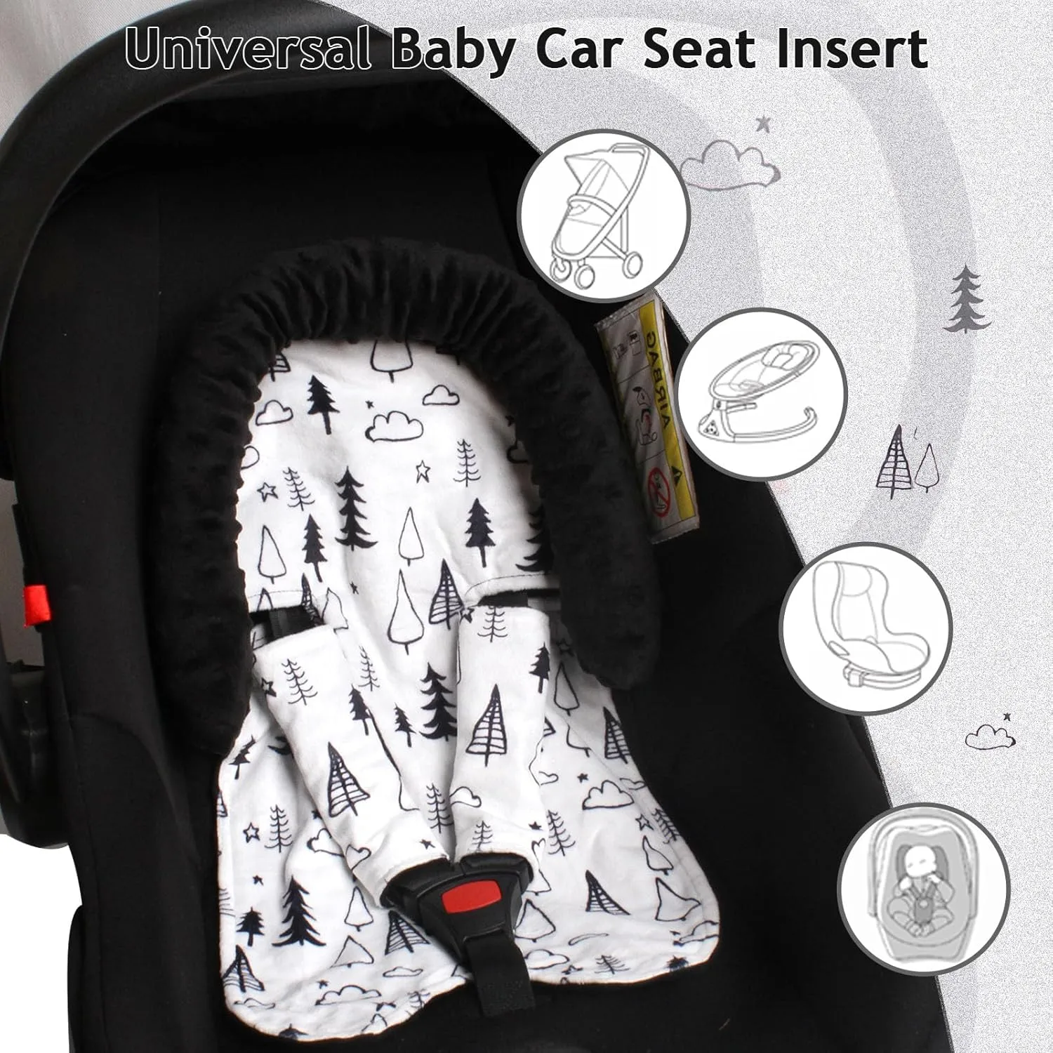 Head Support & Strap Cover for Baby Car Seats, Infant Car Seat Insert for Newborn, Soft Minky Carseat Insert Cushion Pad, Perfect for Carseats, Strollers, Swings