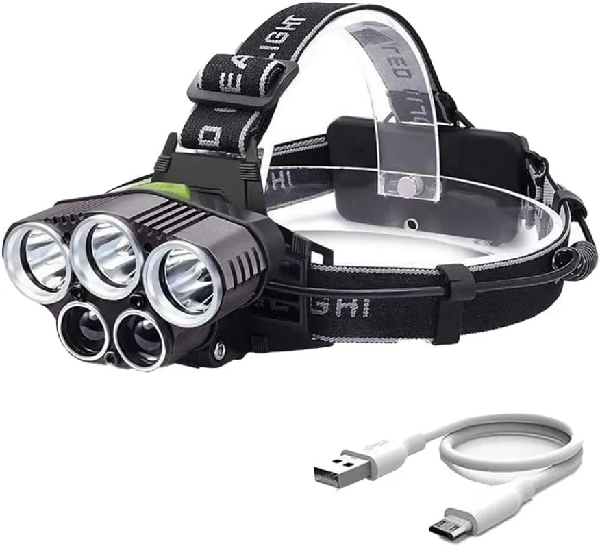 Headlamp Rechargeable,6 Mode 25000 High Lumen Bright 5 LED Head Lamp with Red White Light,IPX5 Waterproof Headlights,Head Lamps for Running Hunting Hiking Camping Fishing