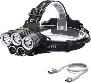 Headlamp Rechargeable,6 Mode 25000 High Lumen Bright 5 LED Head Lamp with Red White Light,IPX5 Waterproof Headlights,Head Lamps for Running Hunting Hiking Camping Fishing
