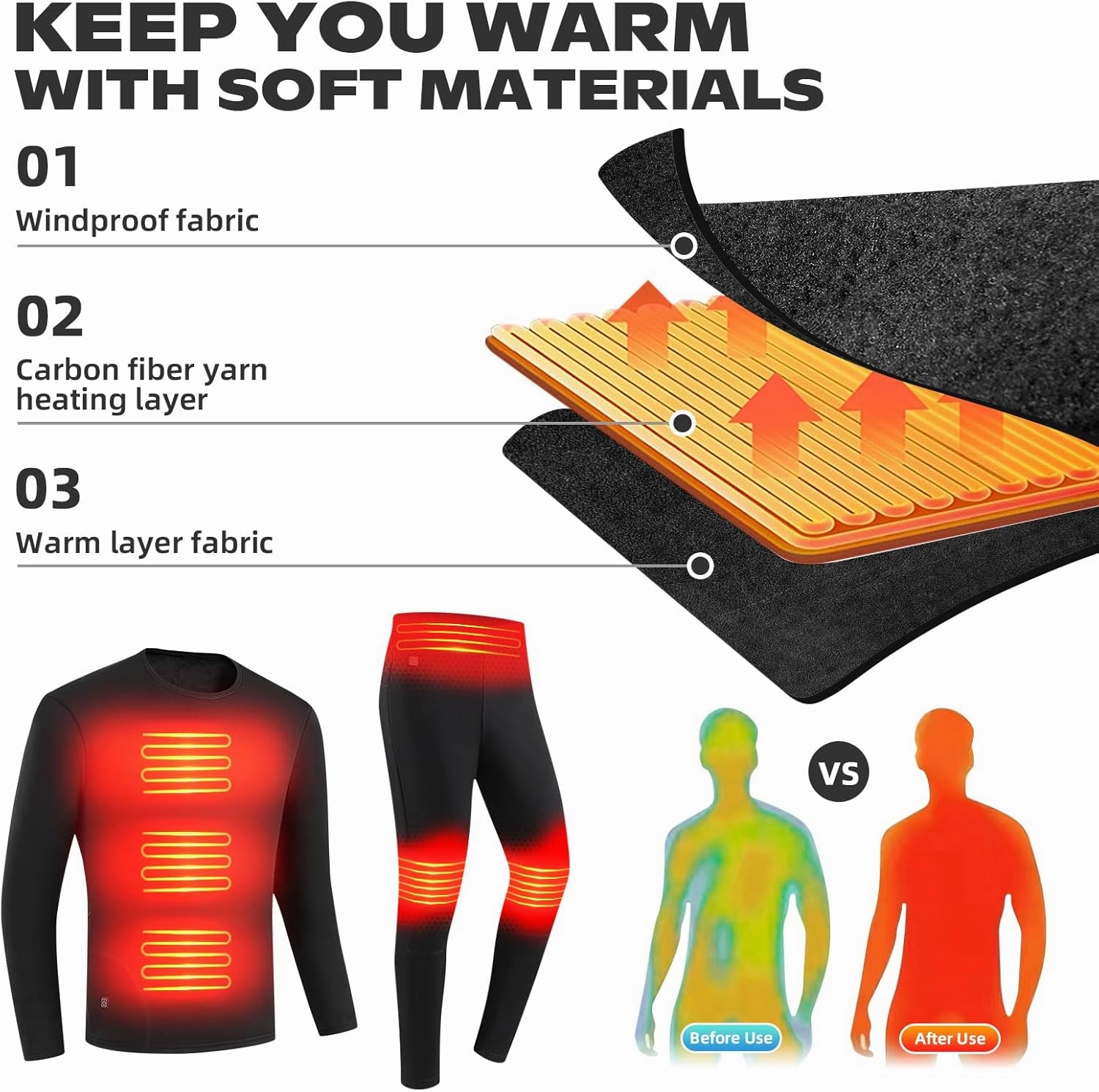 Heated Thermal Underwear Top   Heated Pant for Women
