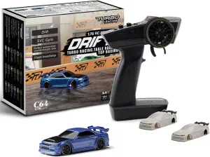 Helidirect 1:76 Scale Drift RC Car, RC Mini Drift Car 1:76 Scale with Gyro Mini Full Proportional P21-SVC Remote Control with 2 Replaceable Body Shell (Dark blueC64)