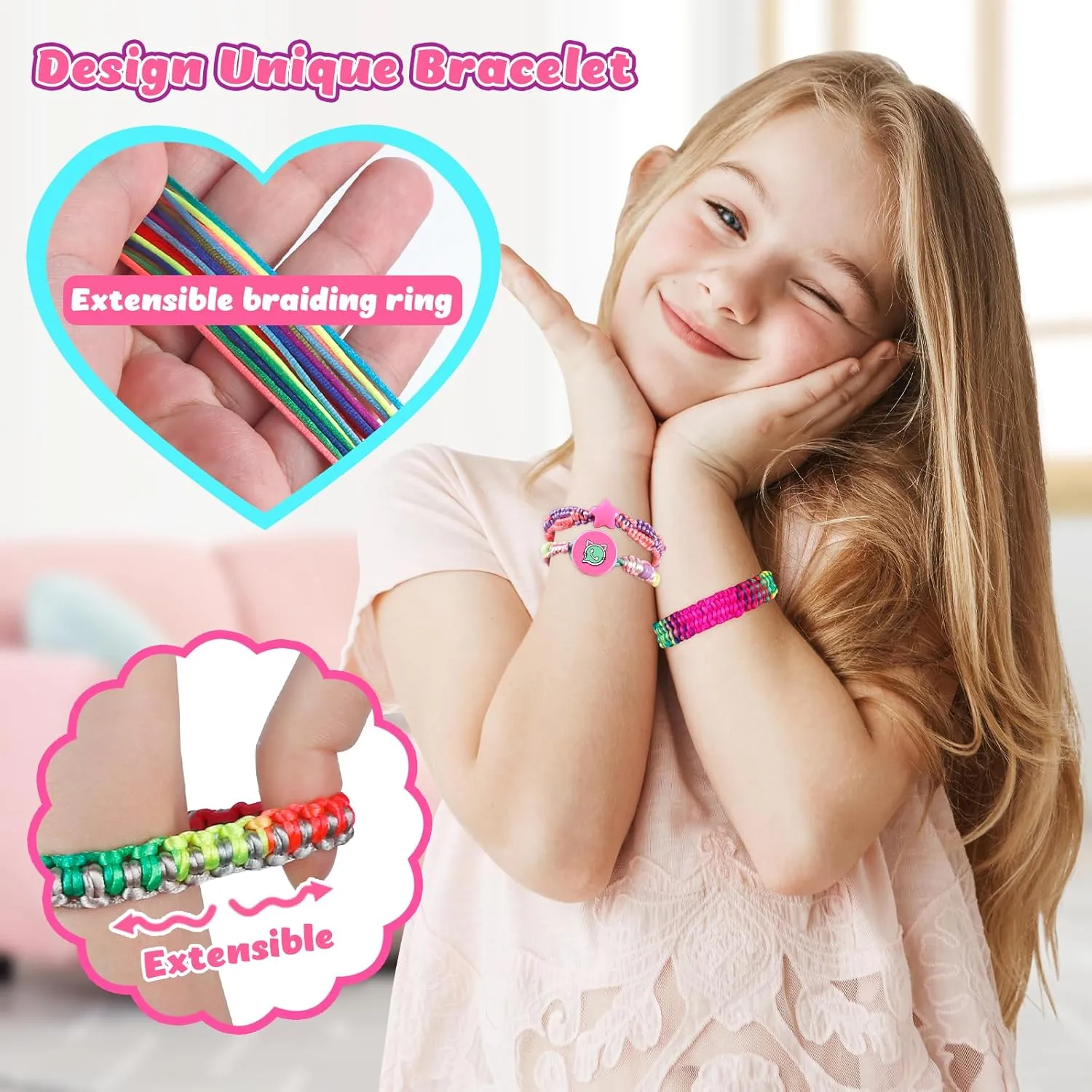 Hewaurorion Friendship Bracelet Making Kit Toys, Arts and Crafts String Maker Tool for Kids Ages 8-12, Bracelet DIY Christmas Birthday Present Gifts for Teen Girls (Rose)
