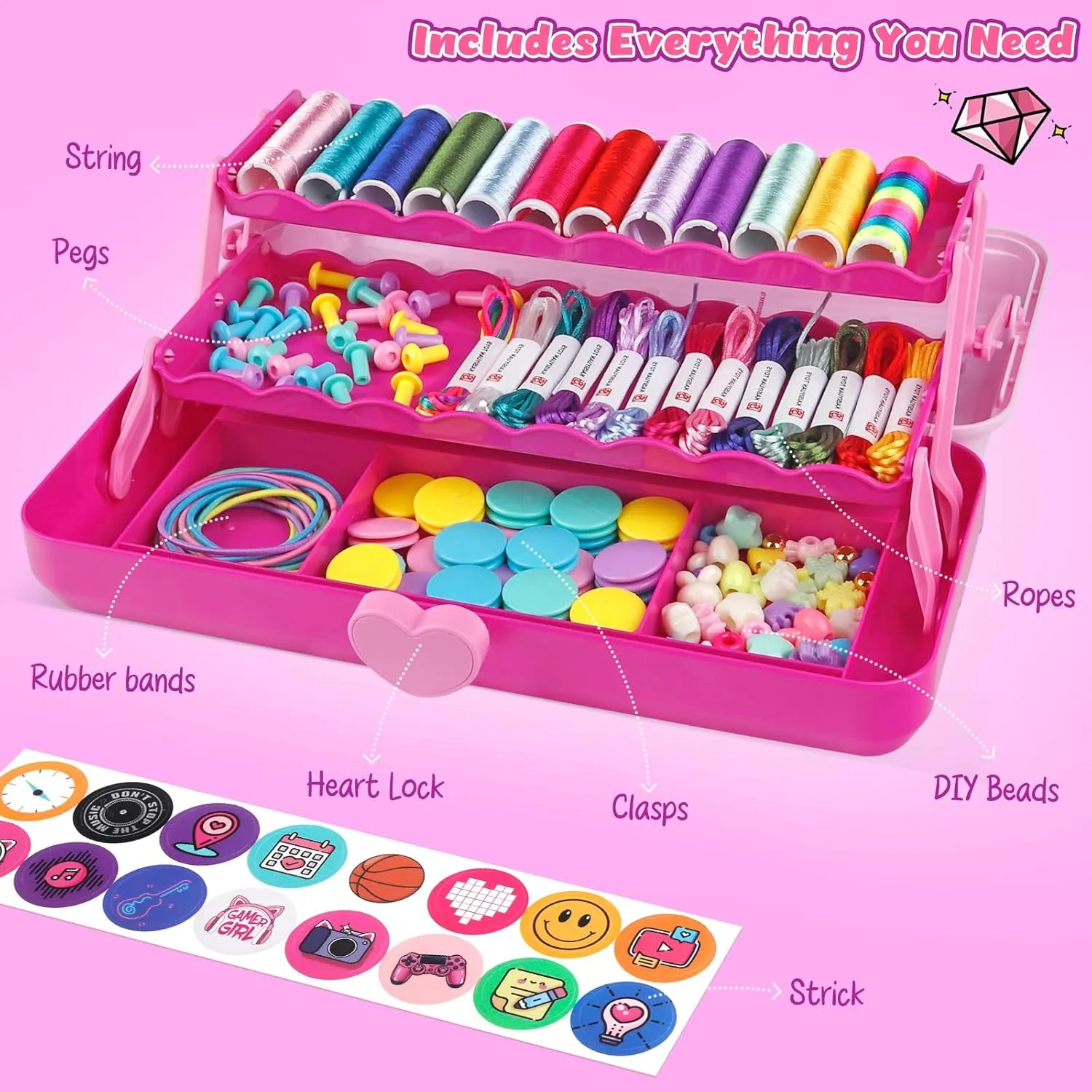 Hewaurorion Friendship Bracelet Making Kit Toys, Arts and Crafts String Maker Tool for Kids Ages 8-12, Bracelet DIY Christmas Birthday Present Gifts for Teen Girls (Rose)