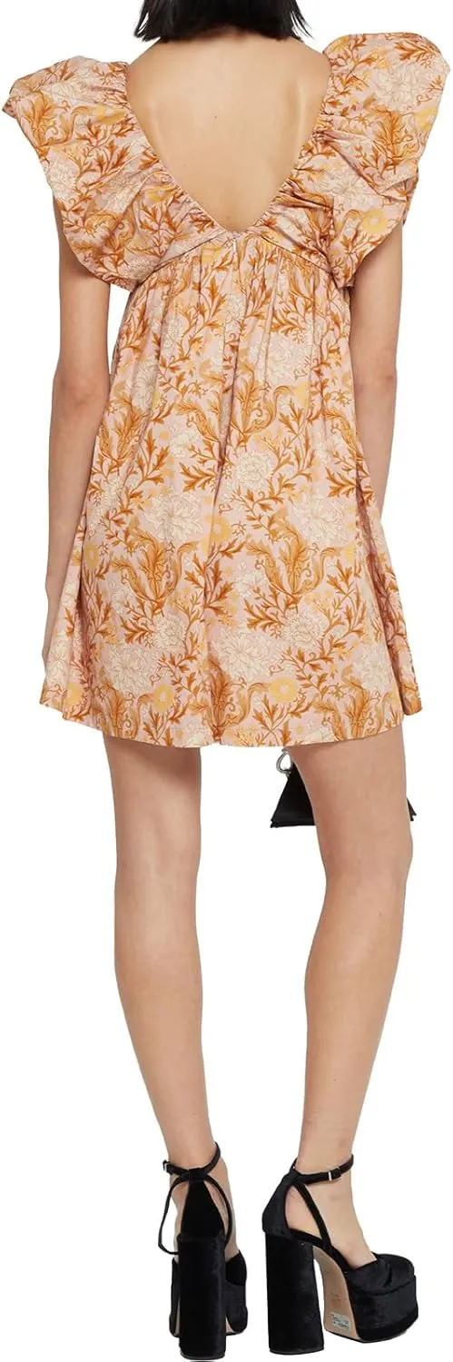 hibshaby Women's Floral Print Mini Dress V Neck Puff Sleeve Dress Short Babydoll Bow Dress