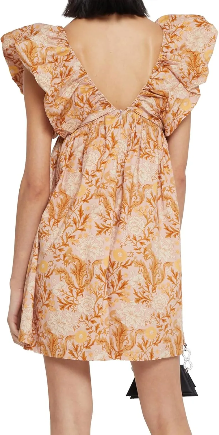 hibshaby Women's Floral Print Mini Dress V Neck Puff Sleeve Dress Short Babydoll Bow Dress