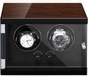 High-End Double Watch Winder for Automatic Watches, Piano Finishing Wood with High-Gloss Lacquer, Built-in Illumination,5 Roation Mode, Extremely Silent Motor,Black