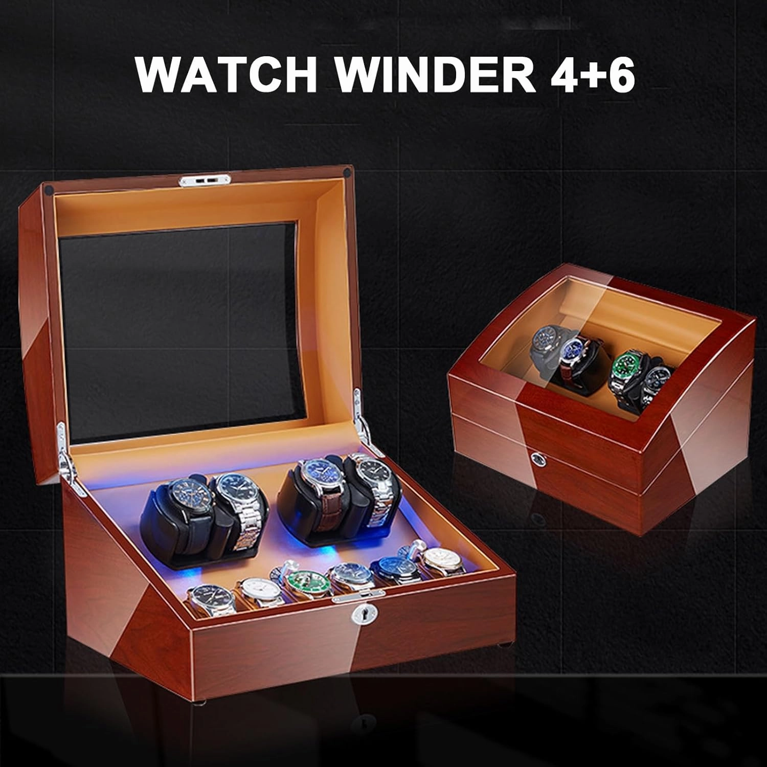 High End Watch Winder for Automatic Watches, Lockable Watch Winders, Blue LED Light & 4 Rotation Mode Setting, Watch Winder Box for Woman Men, 14 x 10 x 9 in (Color : 07)