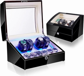 High End Watch Winder for Automatic Watches, Lockable Watch Winders, Blue LED Light & 4 Rotation Mode Setting, Watch Winder Box for Woman Men, 14 x 10 x 9 in (Color : 07)