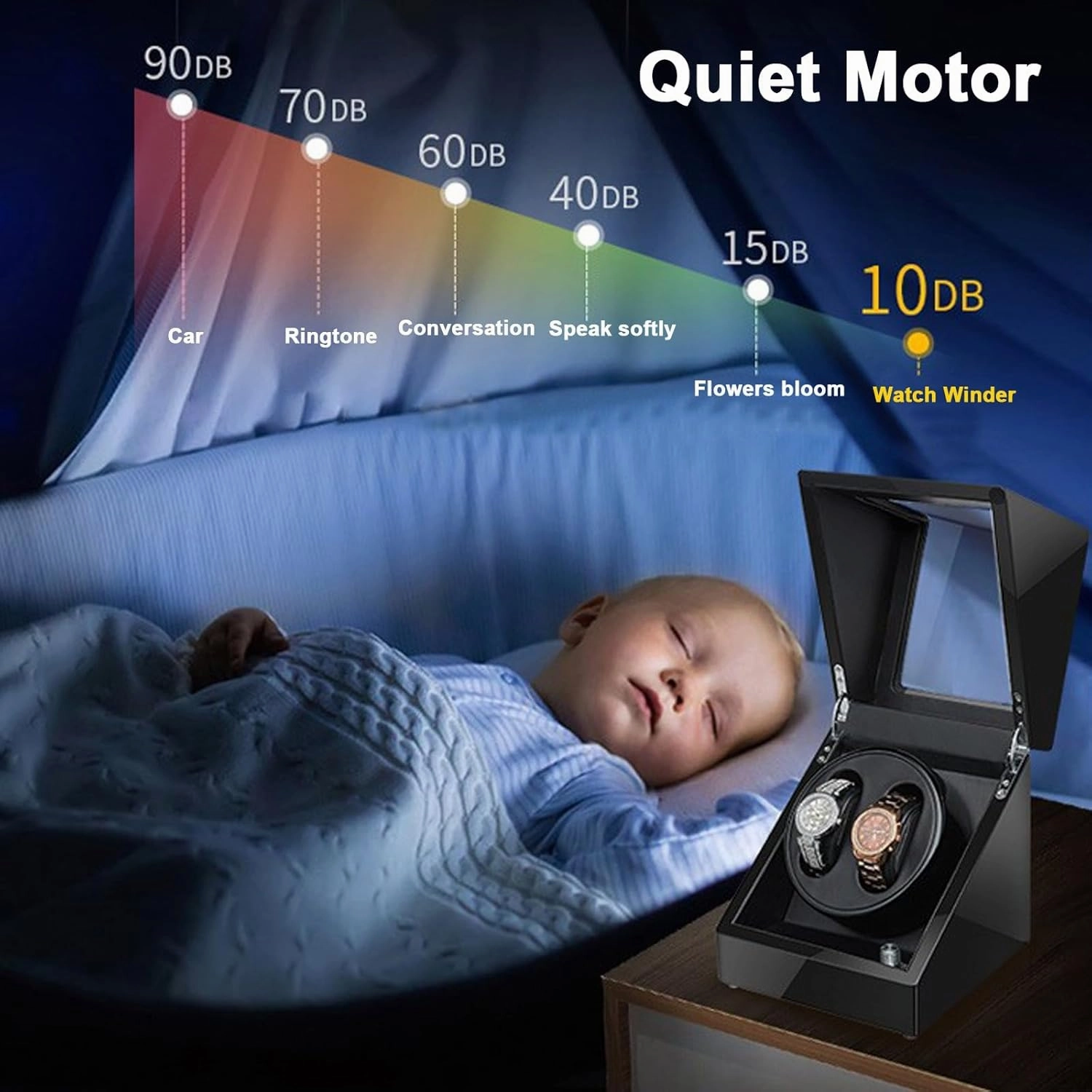 High End Watch Winder for Automatic Watches, Lockable Watch Winders, Blue LED Light & 4 Rotation Mode Setting, Watch Winder Box for Woman Men, 14 x 10 x 9 in (Color : 07)