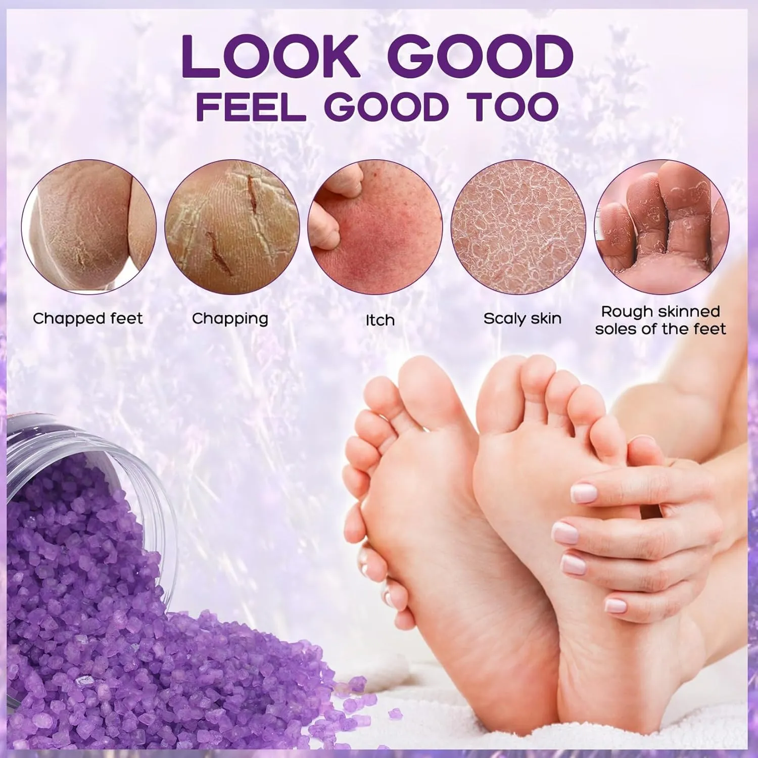 Himalayan Pink feet soka Salt 3 Set Kit Lavender Scent Orange Scent Rose Scent Foot Soak Salts with Epsom Set-Foot Athletes Foot spa Itching,Foot Bath Salt Tea Tree Oil Foot Care