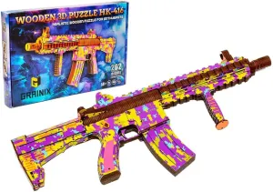HK-416 Wooden 3D Gun Puzzle Kit – DIY Colorful Rubber Band Gun Model with 202 Details, Creative Wooden Model Building & Assembly Kit for Adults & Hobbyists