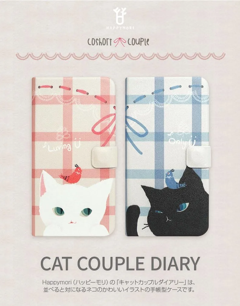 HM10269i8 iPhone Xs/X Case, Notebook Type, Cat Couple Diary, Black Happy Mori Cat Couple Diary, iPhone Cover, 5.8 Inch
