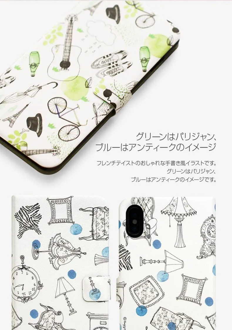 HM10270i8 iPhone Xs/X Case, Notebook Type, French Cafe Diary, Green (Happy Mori, French Cafe Diary) iPhone Cover, 5.8 Inch