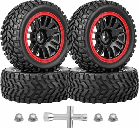 HobbyPark 2.55" Tall 12mm Hex PreGlued 1/10 RC Touring Car Wheels and Tires Set 1.02" 26mm Wide Soft Rubber for Tamiya HPI Traxxas Redcat Kyosho Brushless Motor 2S 3S Lipo (Style 1)