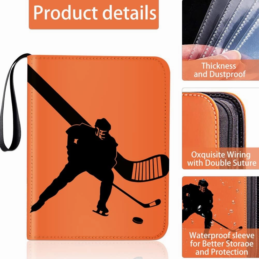 Hockey Card Binder,9-Pocket Hockey Trading Card Binder with 900 Card Sleeves Refillable Cards Album Case for Cards Collection Baseball Football Hockey Basketball Sports Cards (Hockey)