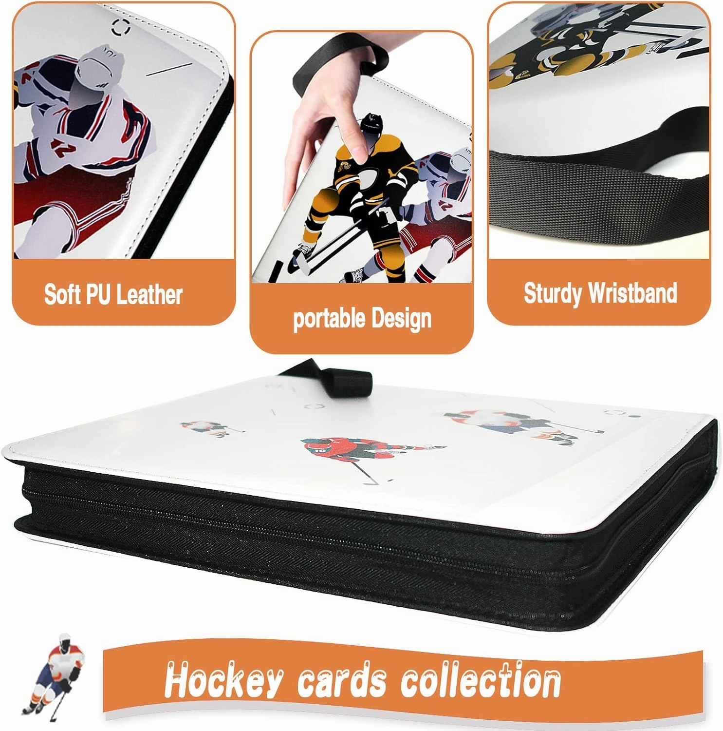 Hockey Card Binder, Trading Card Binder 9 Pocket with 50 Removable Sleeves Fits 900 Sport Cards, 3 Ring Card Holder Binder with Zipper, Collector Storage Album