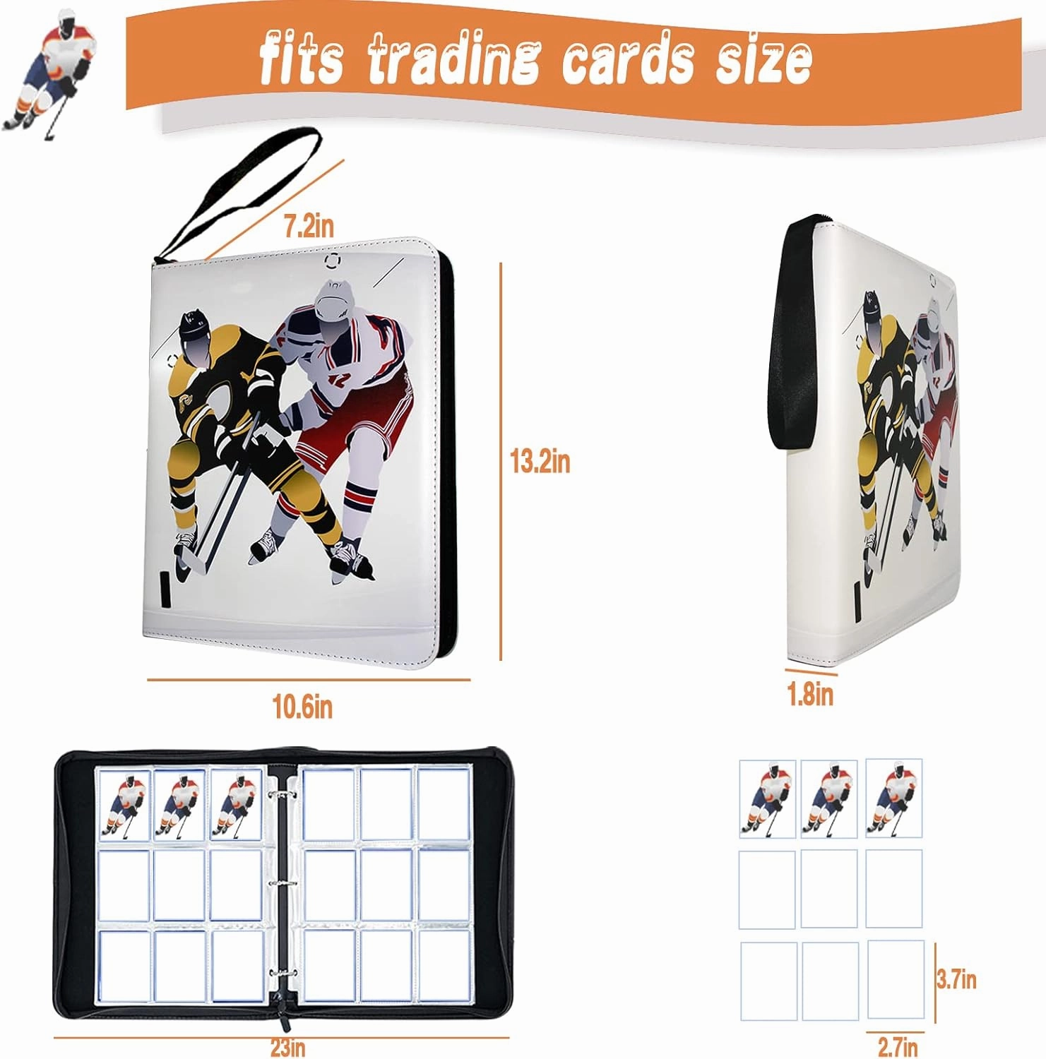 Hockey Card Binder, Trading Card Binder 9 Pocket with 50 Removable Sleeves Fits 900 Sport Cards, 3 Ring Card Holder Binder with Zipper, Collector Storage Album