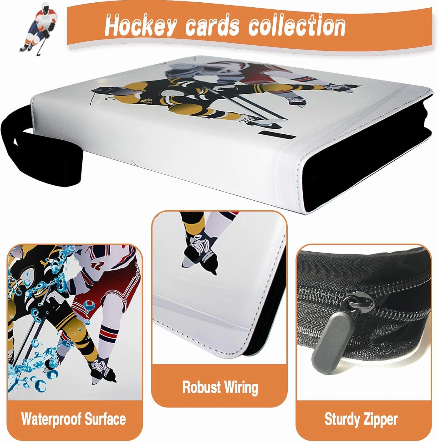 Hockey Card Binder, Trading Card Binder 9 Pocket with 50 Removable Sleeves Fits 900 Sport Cards, 3 Ring Card Holder Binder with Zipper, Collector Storage Album